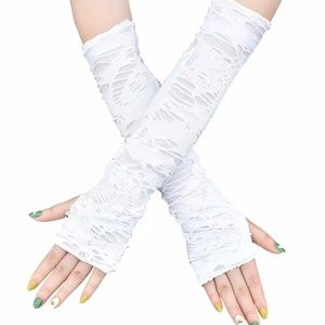 Ripped Fingerless Gloves White